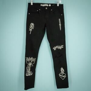 Broken Promises Co Size 28 Black Tattoo Unfortunate Denim Ultra Slim Jeans